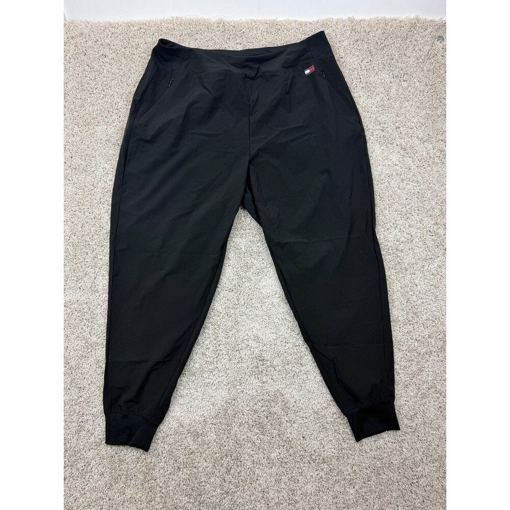 Tommy Hilfiger Sport Womens 1X Black Athletic Jogger Pants Zip Pockets Flag Logo
